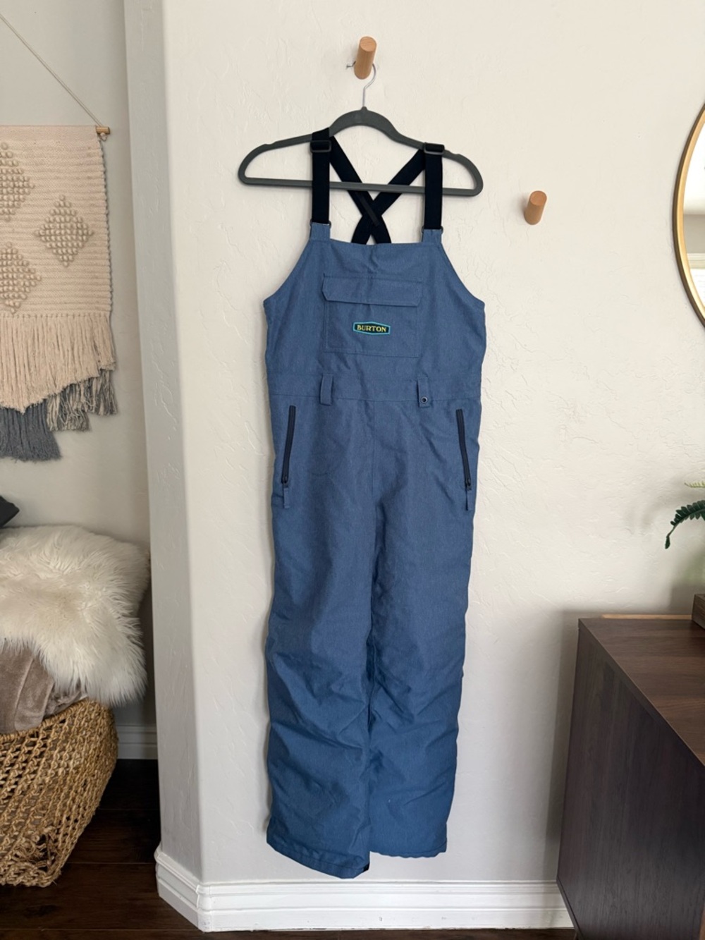 Burton Kids size large Slate Blue Snow Bib Overalls with Black Straps